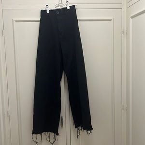 Zara black wide leg, raw hem pants